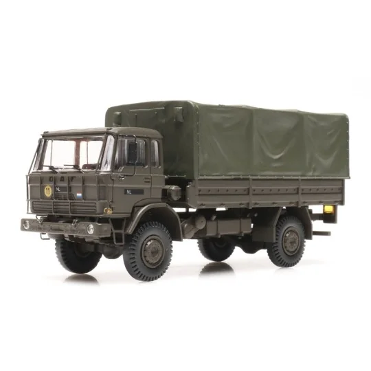 Arti_487.051.04-Artitec 487.051.04 DAF flatbed truck with canvas cover, Dutch Army, A-type cab, 1970, short chassis