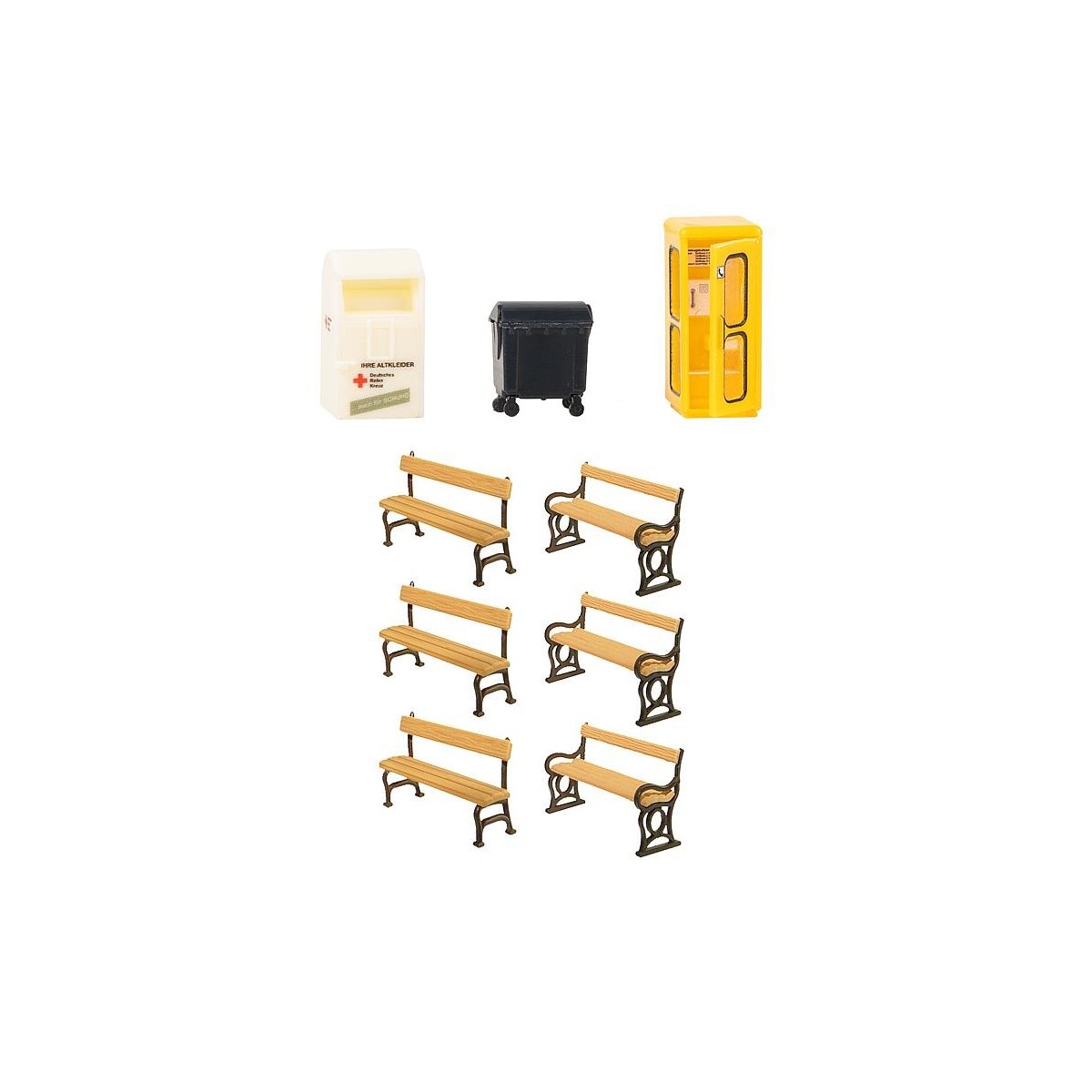 Faller 180452 Model Kit, Town Furnishings Set, Telephone Booth, Ben...