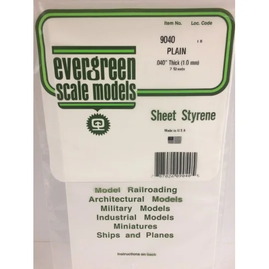 S1379040-Plaque blanche lisse 1.0x150x300mm Ref : 9040 - Evergreen - S1379040