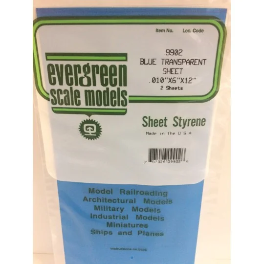 S1379902-Plaque Bleu transparent lisse 0.25x150x300mm Ref : 9902 - Evergreen - S1379902