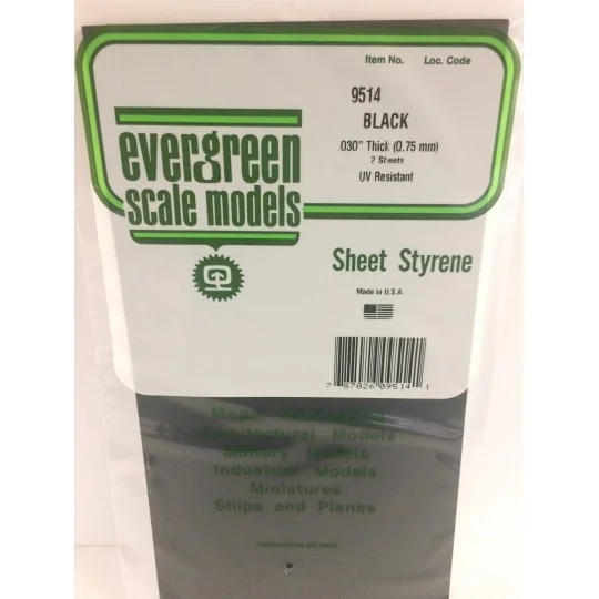 S1379514-Smooth black plate 0.75x150x300mm Ref: 9514 - Evergreen - S1379514