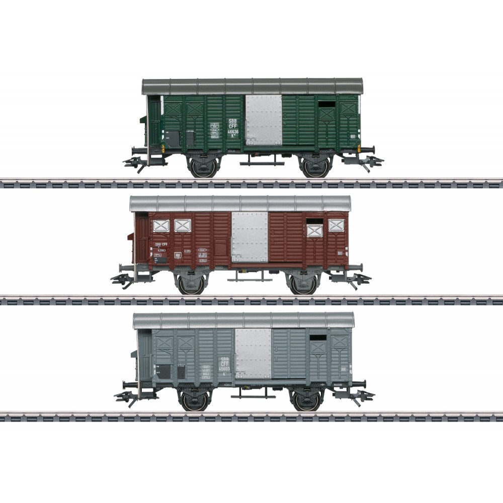 Set de 3 wagons couverts à essieux type K3 avec guérite - Marklin 46568 -  CFF