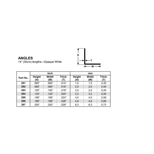 S1370292-Profilé L 2.0x350mm Ref : 292 - Evergreen - S1370292