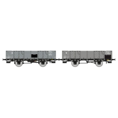 Set De 2 Wagons Tombereau PLM 4 Portes Ree Modeles WB811 Bois Gris