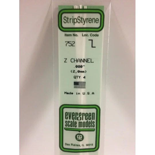 Profilé Z 2.0x350mm Ref : 752 - Evergreen Evergreen S1370752 - 1 S1370752-Profilé Z 2.0x350mm Ref : 752 - Evergreen - S1370752