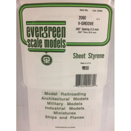 Plaque rainurée en V 0.50x1.5x150x300mm Ref : 2060 - Evergreen Evergreen S1372060 - 1 S1372060-Plaque rainurée en V 0.50x1.5x150x300mm Ref : 2060 - Evergreen - S1372060