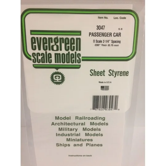 S1373047-Plaque rainurée flanc wagon voyageur 0.75x1.21x150x300mm Ref : 3047 - Evergreen