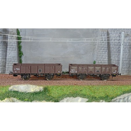 Set de 2 wagons Tombereau ex PLM SNCF 4 portes bois et tôlé brun wagon 540 Ree Modeles WB819