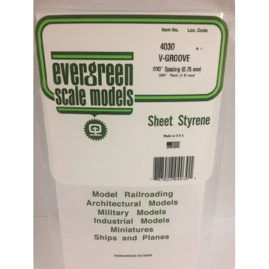 S1374030-Plaque rainurée en V 1.0x0.75x150x300mm Ref : 4030 - Evergreen - S1374030