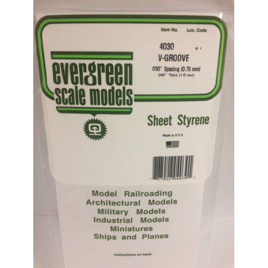S1374030-V-groove plate 1.0x0.75x150x300mm Ref: 4030 - Evergreen