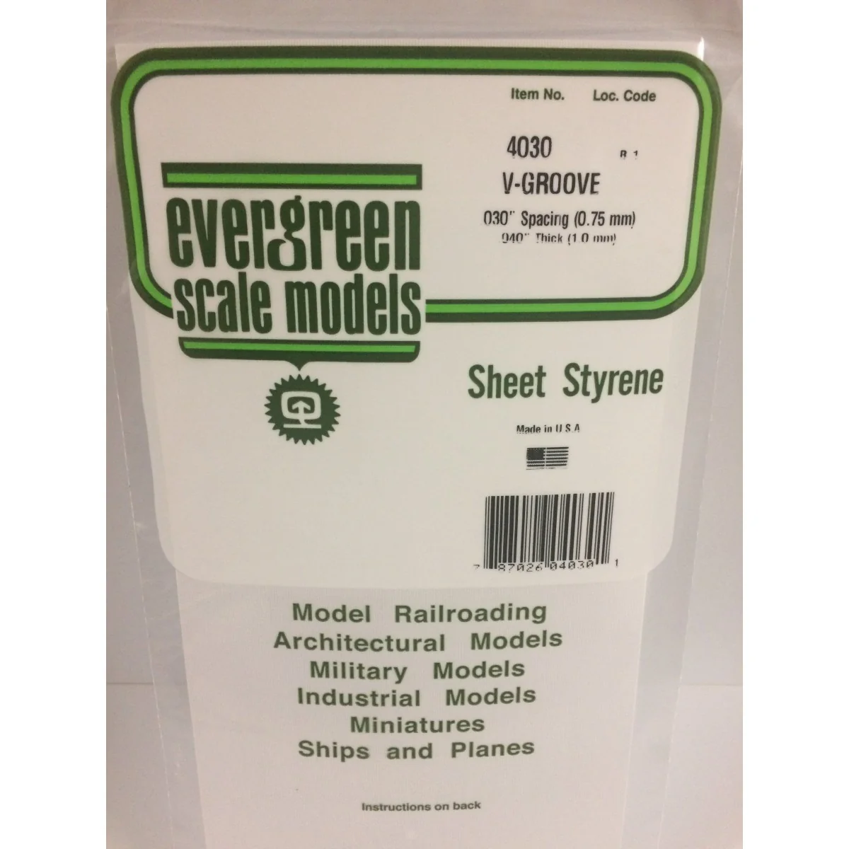 V-groove plate 1.0x0.75x150x300mm Ref: 4030 - Evergreen