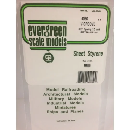 S1374050-V-groove plate 1.0x1.3x150x300mm Ref: 4050 - Evergreen - S1374050