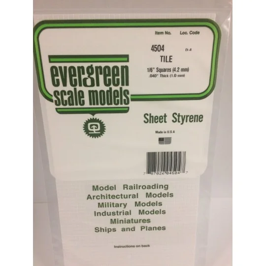 S1374504-Plaque quadrillée 1.0x4.2x150x300mm Ref : 4504 - Evergreen - S1374504