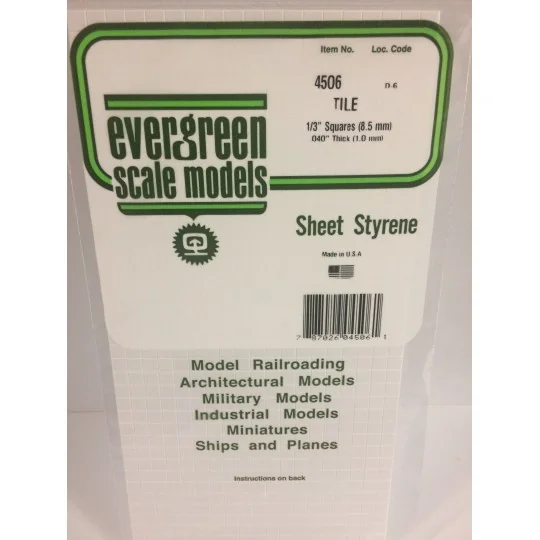 S1374506-Plaque quadrillée 1.0x8.5x150x300mm Ref : 4506 - Evergreen - S1374506