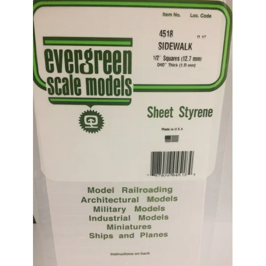 S1374518-Plaque quadrillée 1.0x12.7x150x300mm Ref : 4518 - Evergreen - S1374518