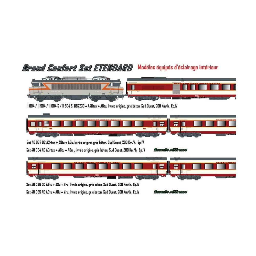 LS Models 40085DC Set de 3 voitures Grand Confort Etendard A8tu + A8u + Vru, livré origine, Sud-Ouest, éclairées Ls models Lsm_4