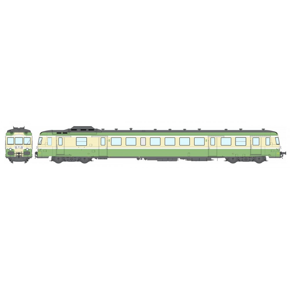 Ree Modeles MB228 Autorail X 2899 version origine, 1ère classe, Vert et Jaune, RENNES, SNCF Ree Modeles MB-228 - 1