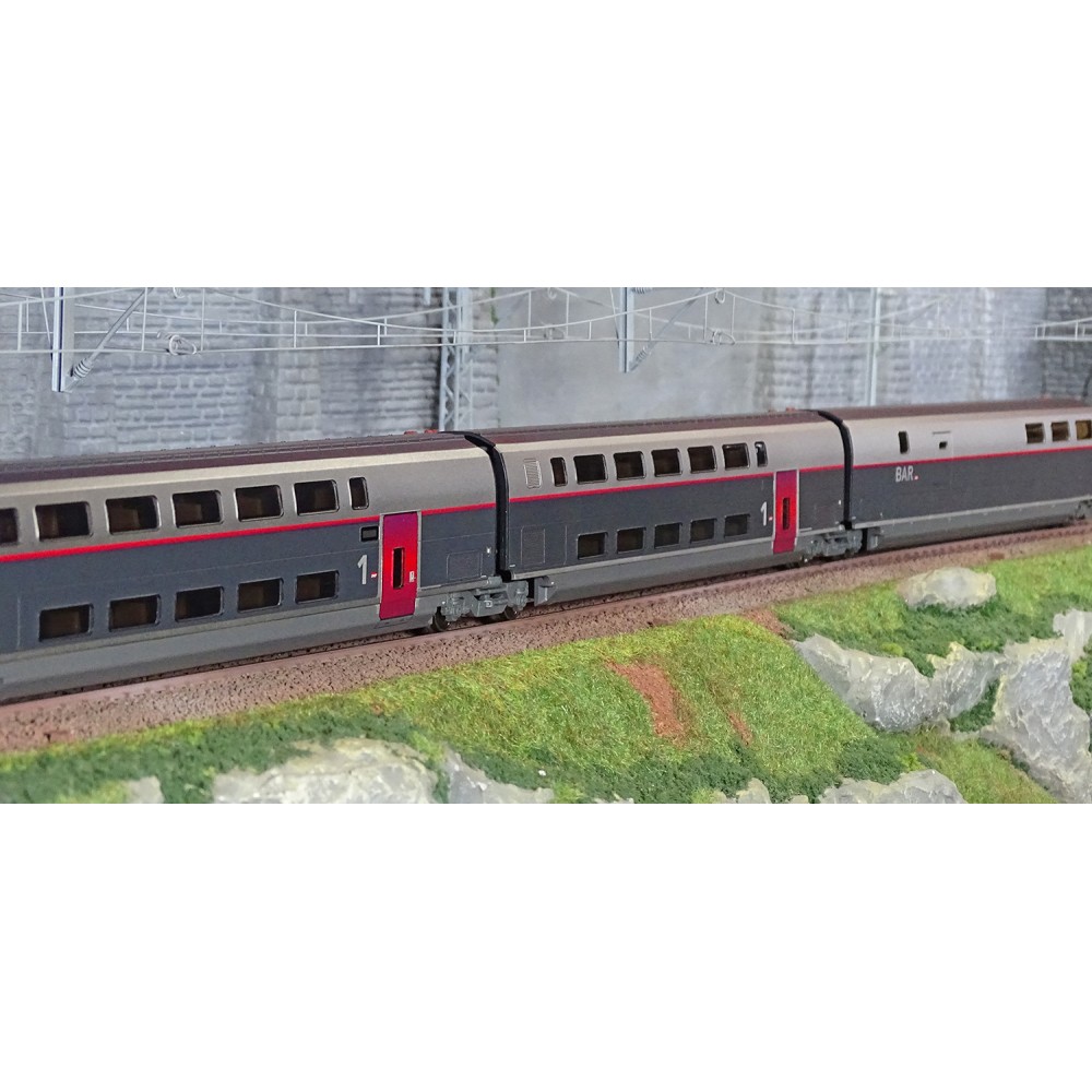 Jouef HJ3016 Set de 3 voitures intermédiaire TGV Duplex Carmillon, SNCF, 1ere classe et bar Jouef HJ3016 - 1