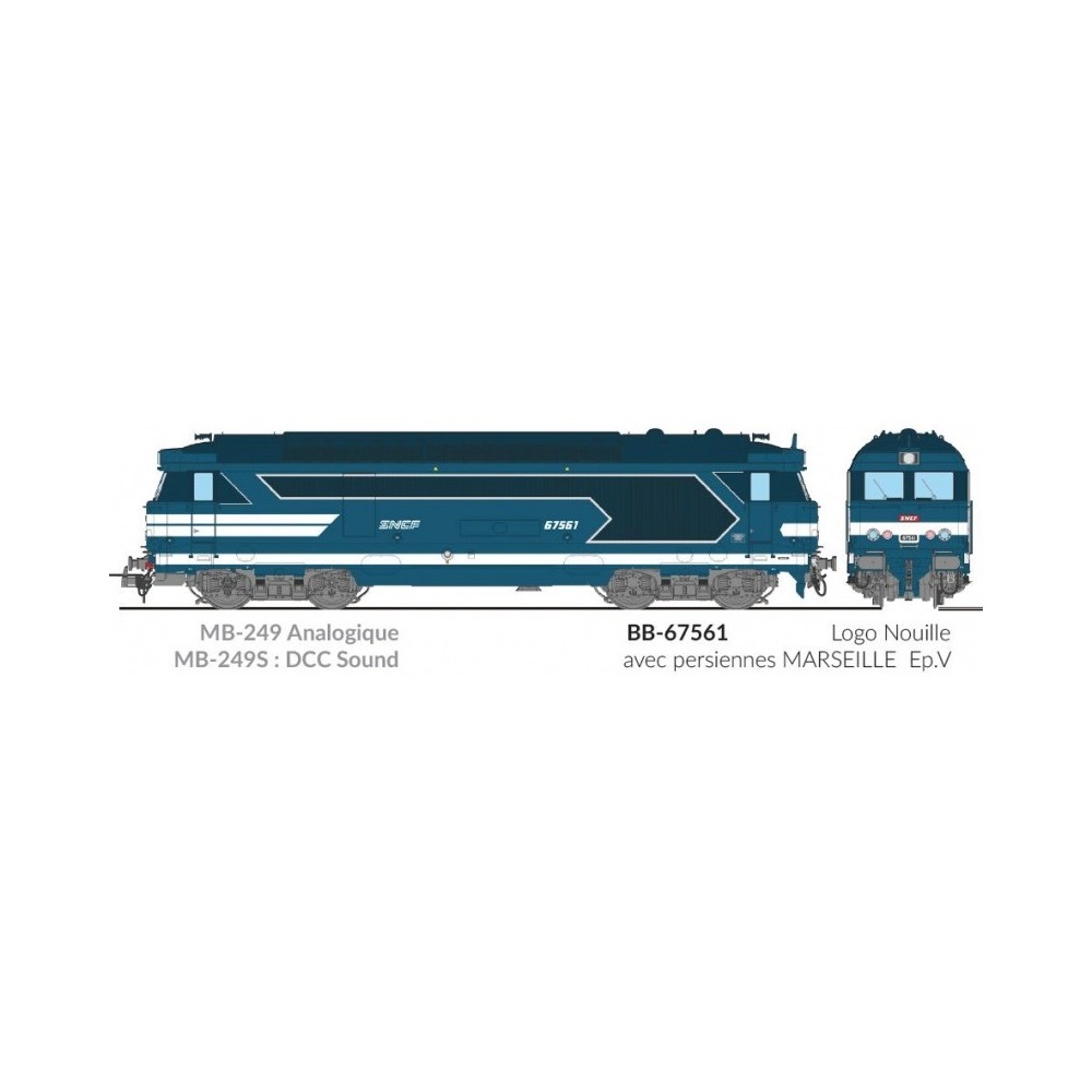 Ree Modeles MB249.S Locomotive diesel BB 67561, Logo Nouille, SNCF, dépôt Marseille, digital sonore, fumée Ree Modeles MB-249.S 