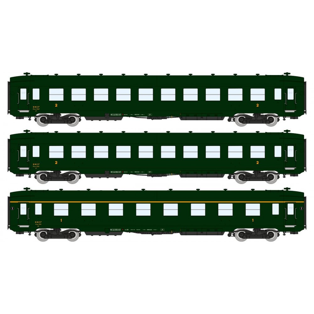 Ree Modeles VB389 Set de 3 voitures voyageurs DEV AO courtes, SNCF, B10 U52 / A8, vert 306, ep.III Ree Modeles VB-389 - 1