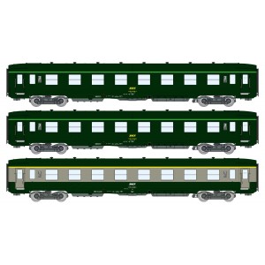 Ree Modeles VB396 Set de 3 voitures voyageurs DEV AO courtes, SNCF, A7x ex B8 / 2x B8 ex-A8, vert 302, ep.IV-V Ree Modeles VB-39