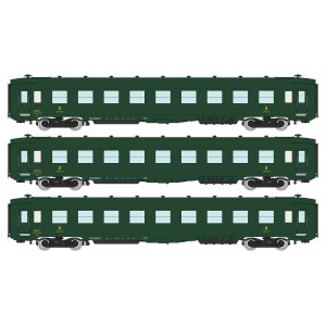 Ree Modeles VB399 Set de 3 voitures voyageurs DEV AO Couchettes, SNCF, B9c9 myfi, vert 306, ep.III Ree Modeles VB-399 - 1