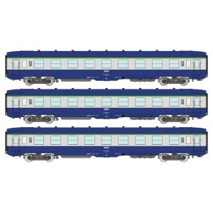 Ree Modeles VB402 Set de 3 voitures voyageurs DEV AO Couchettes, SNCF, B9c9, Bleue/Gris, logo encadré, ep.IV-V Ree Modeles VB-40