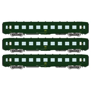 Ree Modeles VB405 Set de 3 voitures voyageurs DEV AO Couchettes, SNCF, B9c9, Vert 301, logo encadré, ep.IV Ree Modeles VB-405 - 