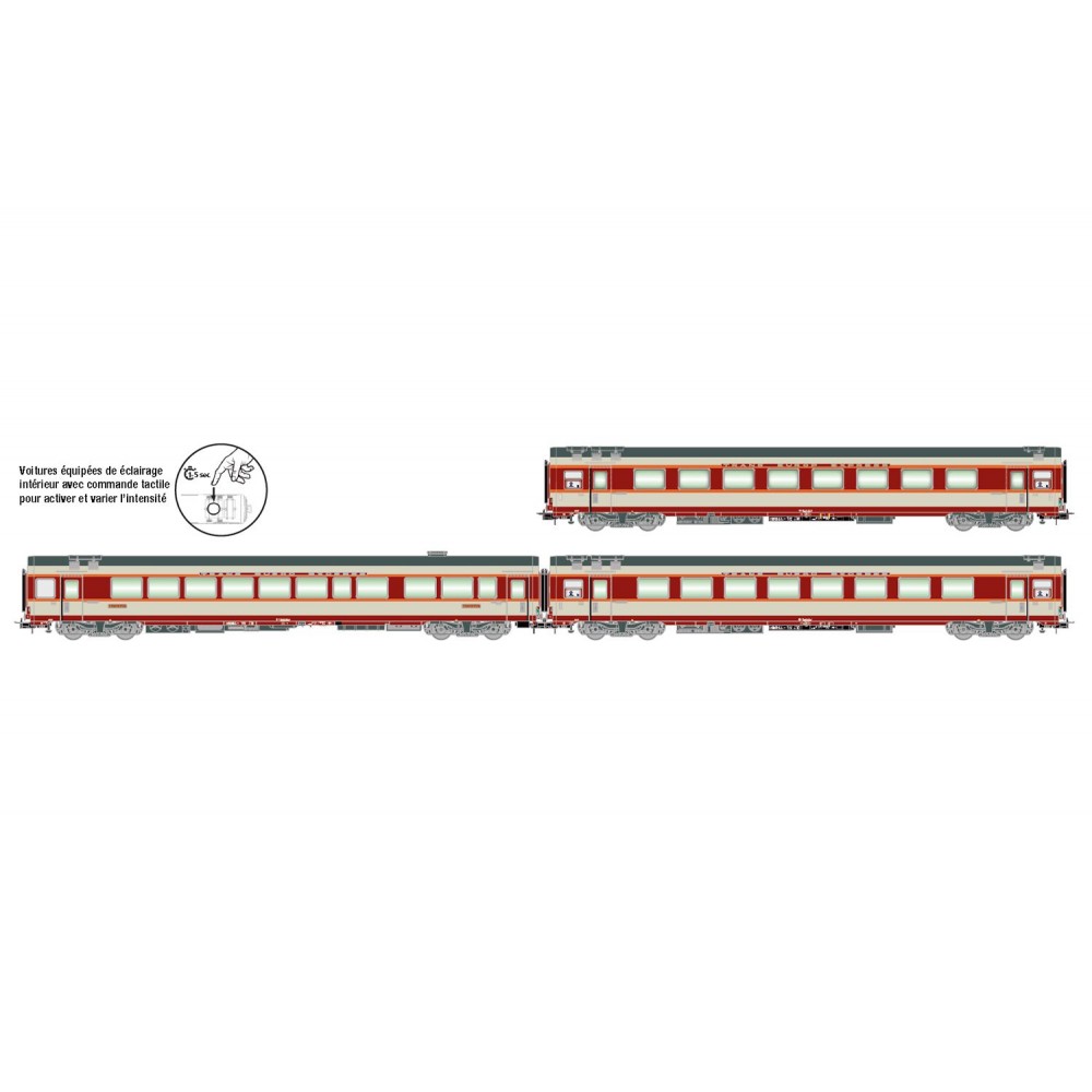 Jouef HJ4191 Set de 3 voitures voyageurs Grand Confort TEE Le Kléber, SNCF, A8u / A8tu / A3rtu, éclairées Jouef HJ4191 - 1