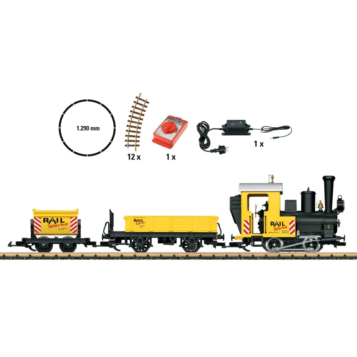 LGB 70503 Starter Set, with steam locomotive and 2 yellow wagons - ...