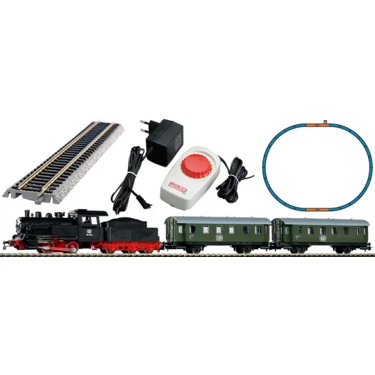 Piko_57112-Piko 57112 Analog Starter Set with 98-003 DB Steam Locomotive and 2 Passenger Cars
