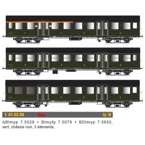 EPM 41.33.08 Set de 3 voitures Romilly, ABtmyp + Btmyfp + BDtmyp, châssis noir, SNCF, éclairé EPM, Euro Passion Models EPM_41.33