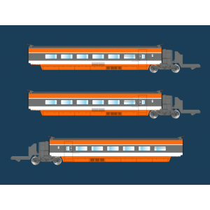 Azar T01-OR2 Set de 3 voitures supplémentaires TGV Paris Sud-Est (PSE), record du monde, SNCF, orange, échelle Z AZAR Models AZA