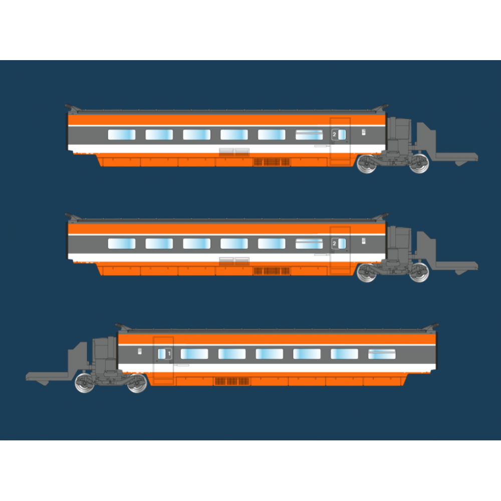 Azar T01-OR2 Set de 3 voitures supplémentaires TGV Paris Sud-Est (PSE), record du monde, SNCF, orange, échelle Z AZAR Models AZA