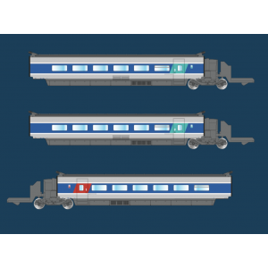 Azar T01-AB2 Set de 3 voitures supplémentaires TGV Paris Sud-Est (PSE), SNCF, Atlantique, échelle Z AZAR Models AZAR_T01-AB2 - 1