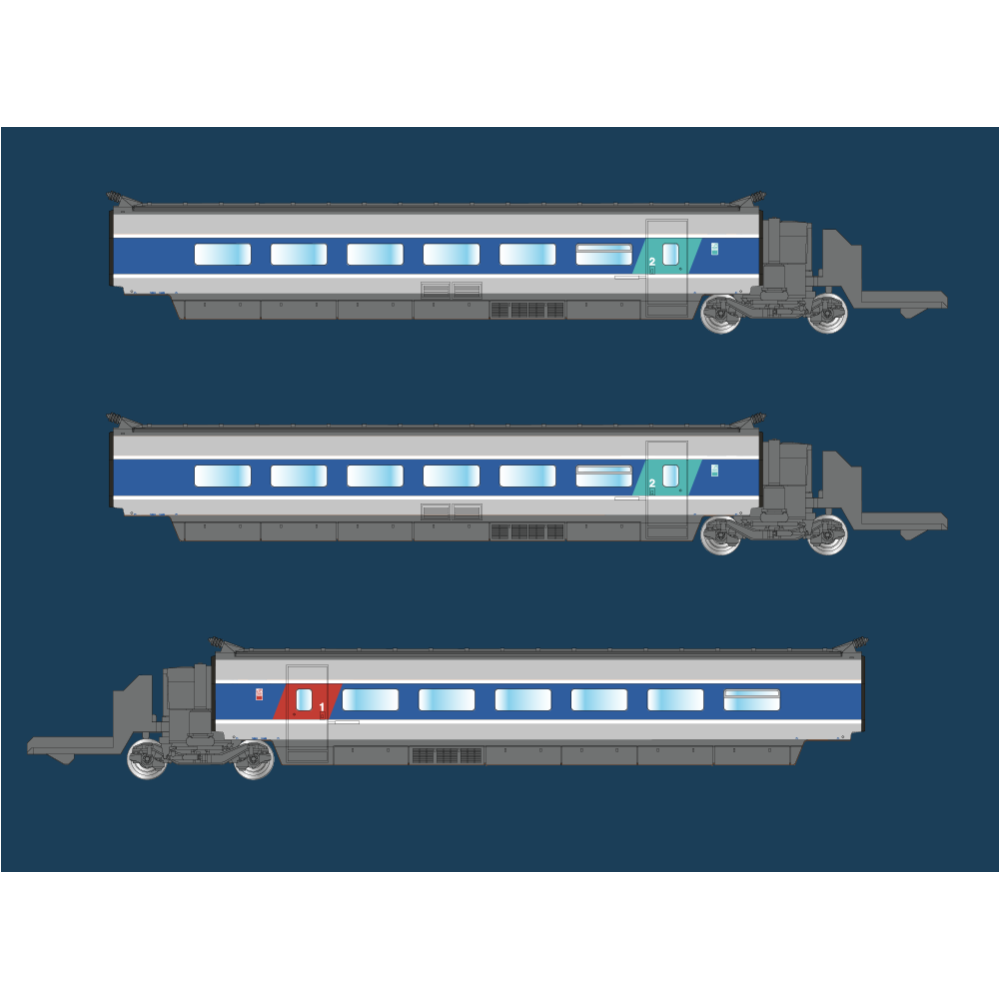 Azar T01-AB2 Set de 3 voitures supplémentaires TGV Paris Sud-Est (PSE), SNCF, Atlantique, échelle Z AZAR Models AZAR_T01-AB2 - 1