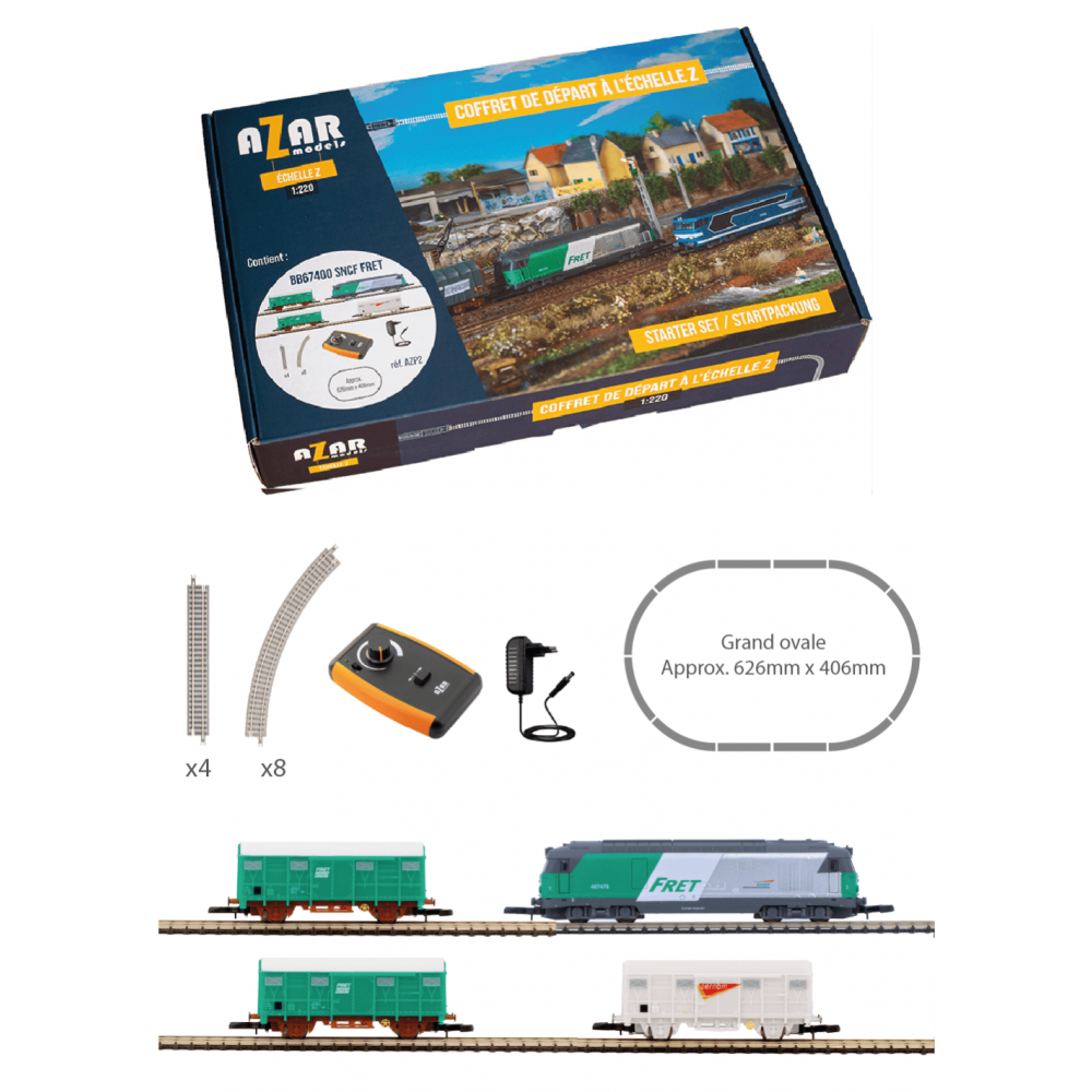 Azar AZP02 Coffret de départ train de marchandises, locomotive BB 67400 FRET SNCF, échelle Z AZAR Models AZAR_AZP02 - 1