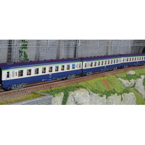 Ree Modeles VB402 Set de 3 voitures voyageurs DEV AO Couchettes, SNCF, B9c9, Bleue/Gris, logo encadré, ep.IV-V Ree Modeles VB-40