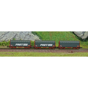 Azar W03-FRP Set de 3 wagons courts bâchés à bogies, SNCF, FRET, échelle Z AZAR Models AZAR_W03-FRP - 2