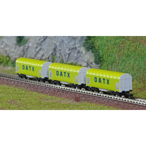 Azar W03-GAP Set de 3 wagons courts bâchés à bogies, GATX, échelle Z AZAR Models AZAR_W03-GAP - 3