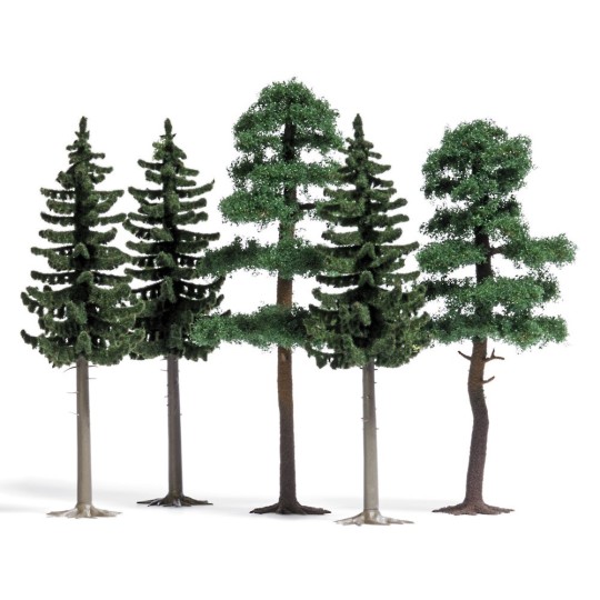 Busch_6149-Busch 6149 Blister pack of 3 spruce and 2 pine trees