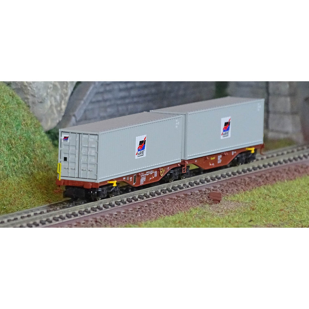 REE Modeles NW291 Wagon porte conteneurs Sggmrss 80 TOUAX, SNCF, 2 conteneurs MARFRET Ree Modeles NW-291 - 1