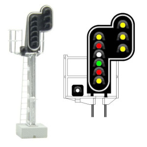 MAFEN 413216 Signal principal 10 feux LED (double jaune/rouge/blanc/vert/rouge/jaune/blanc + double jaune), SNCF, échelle N MAFE