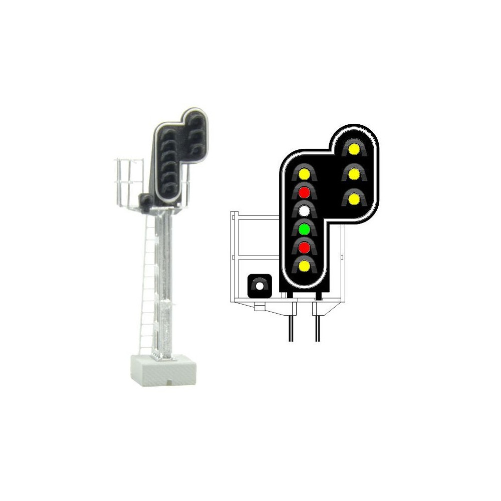 MAFEN 413216 Signal principal 10 feux LED (double jaune/rouge/blanc/vert/rouge/jaune/blanc + double jaune), SNCF, échelle N MAFE