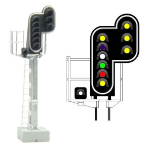 MAFEN 413217 Signal principal 10 feux LED (double jaune/violet/blanc/vert/rouge/jaune/blanc + double jaune), SNCF, échelle N MAF