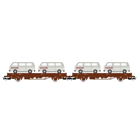 HR6458-Rivarossi HR6458 Set of 2 Kls type wagons, DB, loaded with 4 Volkswagen T2 vans