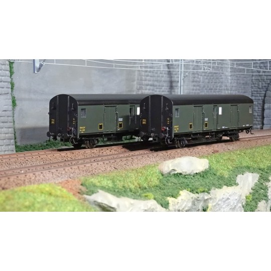 MW_30301-Models World 30301 Set de 2 Wagons fourgons, SNCF, Dqd2m, Vert 306, marquage 1950, feux fin de convoi
