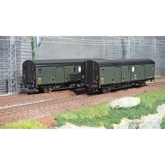 MW_30303-Models World 30303 Set de 2 Wagons fourgons, SNCF, Dqd2m, Vert 306, marquage 1956, feux fin de convoi