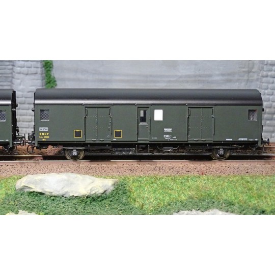 MW_30303-Models World 30303 Set de 2 Wagons fourgons, SNCF, Dqd2m, Vert 306, marquage 1956, feux fin de convoi