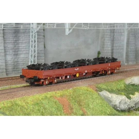 HJ6308-Jouef HJ6308 Wagon plat à ridelles type Res à bogies, SNCF, chargé bogies Y25
